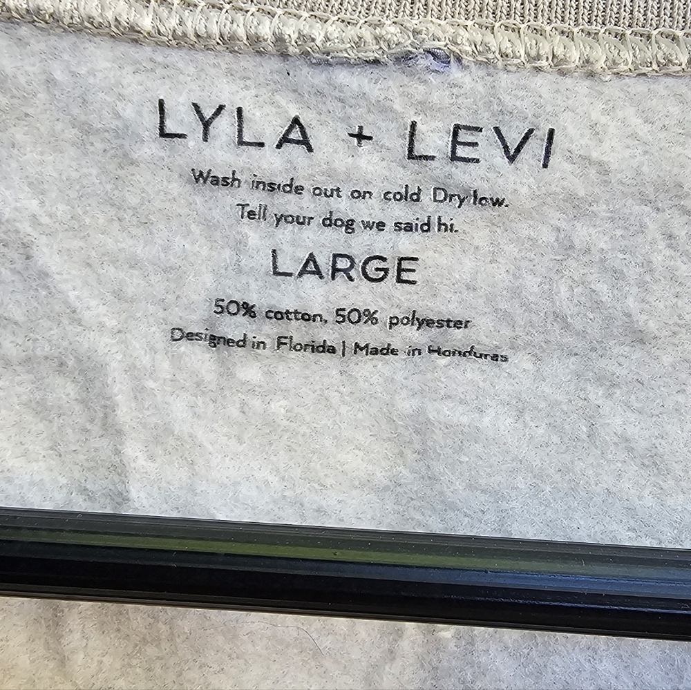 Lyla + Levi Lift Weights Pet Dogs CrewNeck Cream Crewneck Sweater Large Rescue - Picture 3 of 4